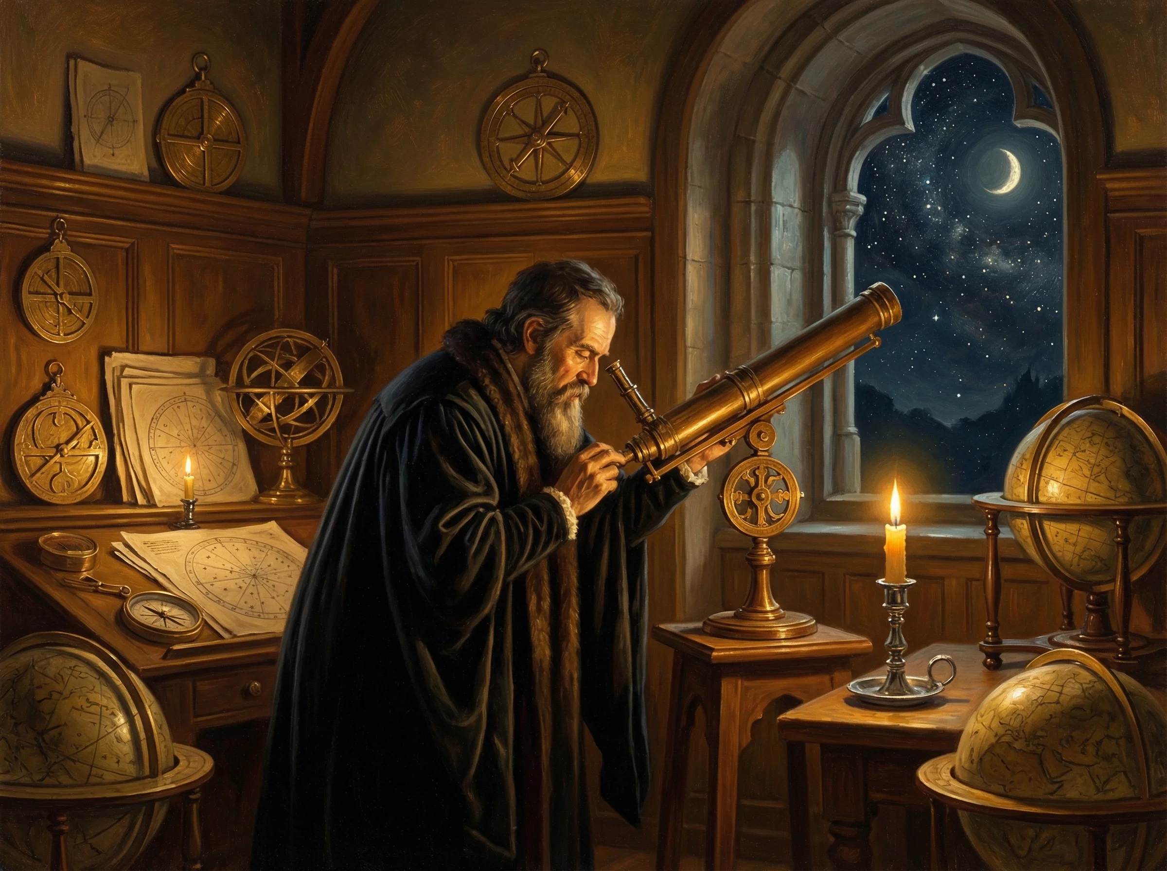 巅峰国际体育博彩导航 - 天文学家用望远镜观测星空洞察数据古典油画