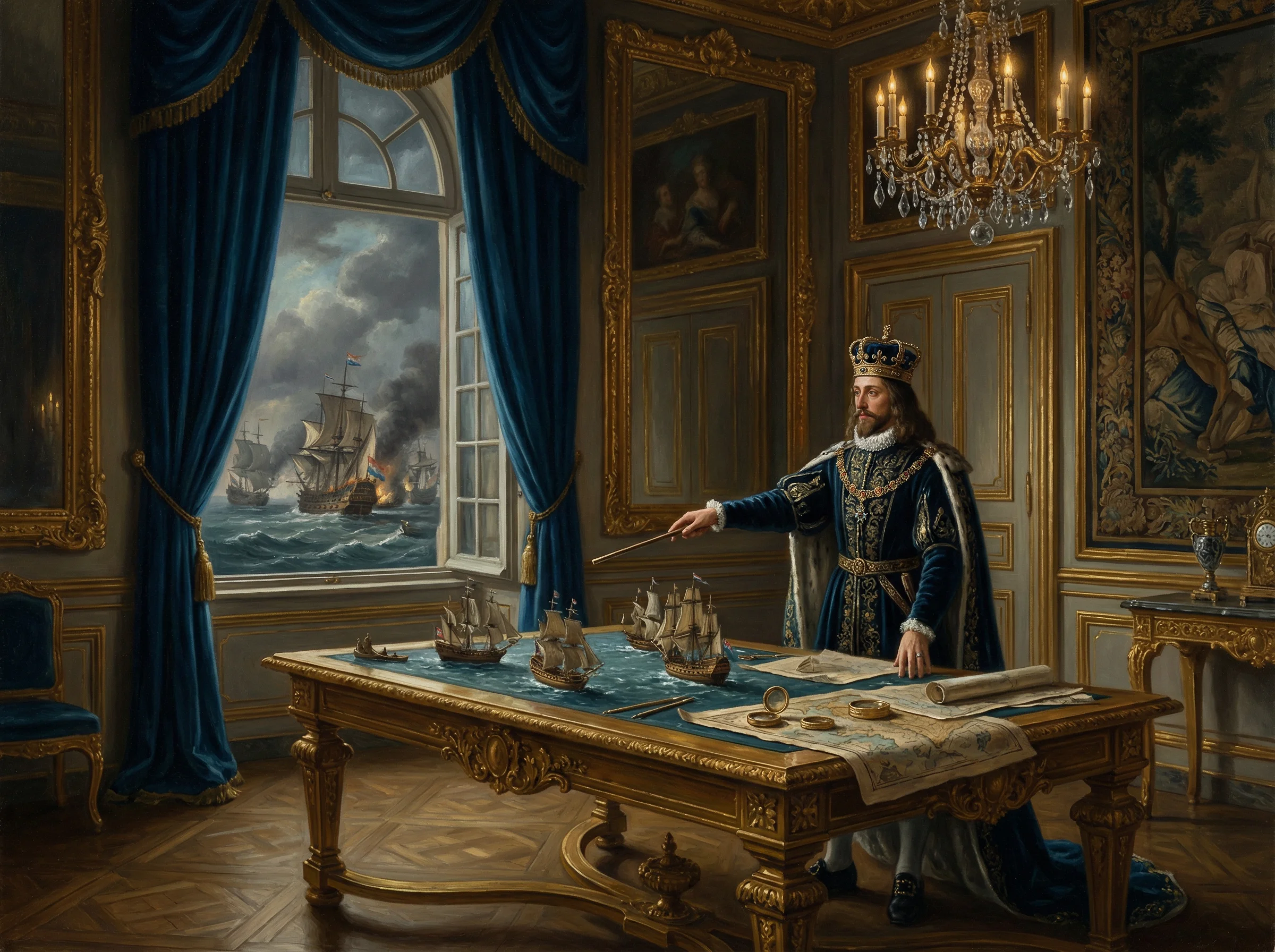 巅峰国际推荐的万博体育平台评测 - 国王指挥海战运筹帷幄古典油画